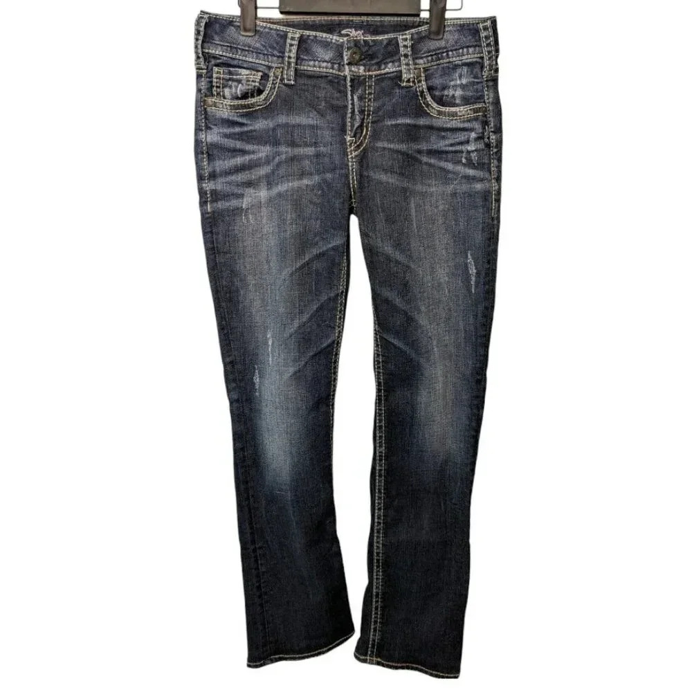 Silver Suki Womens Size W29/L32 Mid Straight Leg Stretchy Jeans Dark Wash - Picture 1 of 15